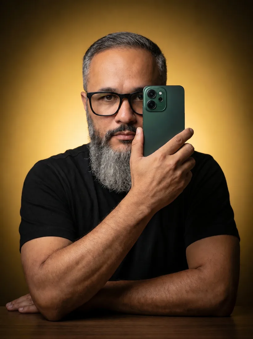 Fabio do Marketing na mesa de trabalho, analisando um negócio